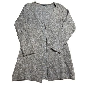 🧥 MFH Knits 100% Baby Alpaca Gray Paisley Open Front Cardigan S 🧥‎